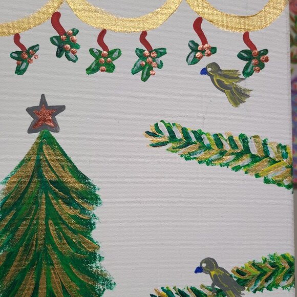 Christmas Peacock Original Painting Winter Artwork Christmas Wall Art - Picture 4 of 7